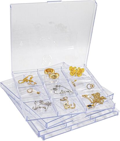 4 PCS Clear Jewelry Organizer Box With Removable Lid, PS Plastic Earring Storage Case with 9 Mini Grid(2.36''), Stackable Trinket Tray Craft Storage Container Holder for Earrings Ring Bracelets Bead in Kuwait