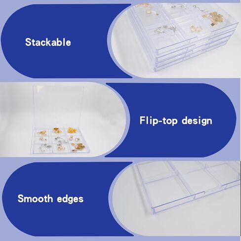 4 PCS Clear Jewelry Organizer Box With Removable Lid, PS Plastic Earring Storage Case with 9 Mini Grid(2.36''), Stackable Trinket Tray Craft Storage Container Holder for Earrings Ring Bracelets Bead in Kuwait