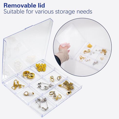 4 PCS Clear Jewelry Organizer Box With Removable Lid, PS Plastic Earring Storage Case with 9 Mini Grid(2.36''), Stackable Trinket Tray Craft Storage Container Holder for Earrings Ring Bracelets Bead in Kuwait