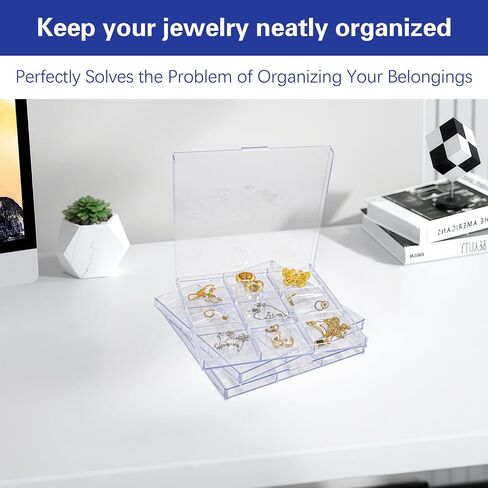 4 PCS Clear Jewelry Organizer Box With Removable Lid, PS Plastic Earring Storage Case with 9 Mini Grid(2.36''), Stackable Trinket Tray Craft Storage Container Holder for Earrings Ring Bracelets Bead in Kuwait