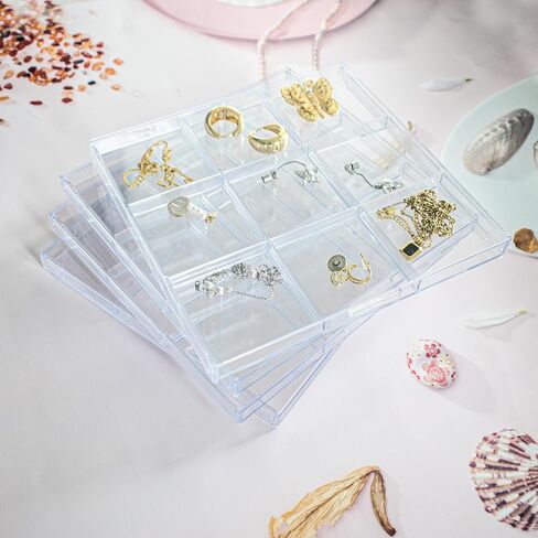 4 PCS Clear Jewelry Organizer Box With Removable Lid, PS Plastic Earring Storage Case with 9 Mini Grid(2.36''), Stackable Trinket Tray Craft Storage Container Holder for Earrings Ring Bracelets Bead in Kuwait