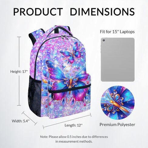 COZYAURA Girls Backpack Butterfly Bookbag for Kids - 17 Inch Elementary Kindergarten School Bag for Toddler Students in Kuwait