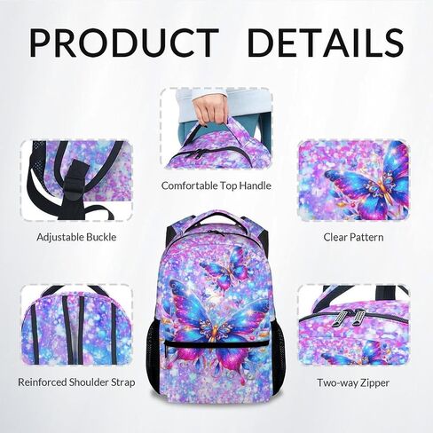COZYAURA Girls Backpack Butterfly Bookbag for Kids - 17 Inch Elementary Kindergarten School Bag for Toddler Students in Kuwait