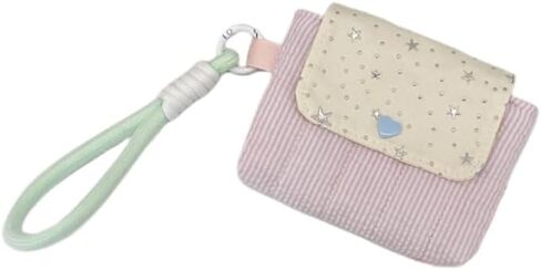 Cotton Quilted Wristlet Coin Purse,Small Digital Camera Pouch With Cute Star Prints Change Holder,Lightweight Portable Wallet For Women Teens(white pink) in Kuwait