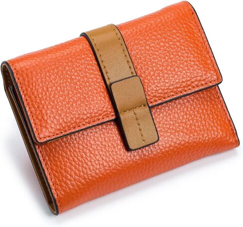 Women’s Trifold Genuine Leather Wallet Small Compact Wallet with Zipper Coin Pocket 6 Card Slots Slim Mini Leather Card Holder Wallet for Women Short Wallet Purse (Orange) in Saudi Arabia