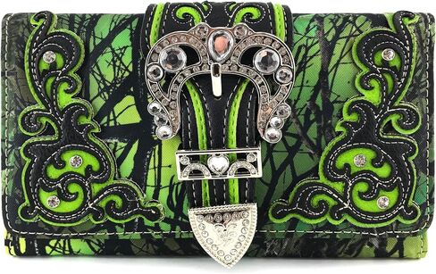 Zelris Camouflage Shine Glow Silver Buckle Women Crossbody Trifold Wallet in Saudi Arabia