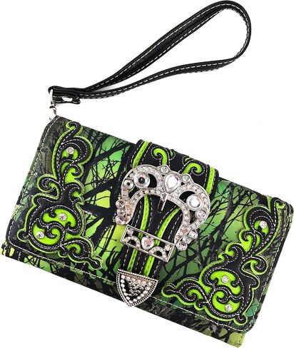 Zelris Camouflage Shine Glow Silver Buckle Women Crossbody Trifold Wallet in Saudi Arabia