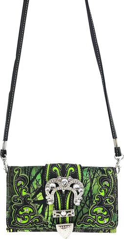Zelris Camouflage Shine Glow Silver Buckle Women Crossbody Trifold Wallet in Saudi Arabia