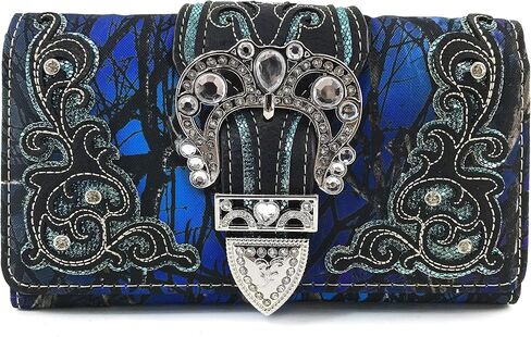 Zelris Camouflage Shine Glow Silver Buckle Women Crossbody Trifold Wallet in Saudi Arabia