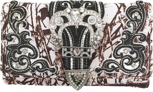Zelris Camouflage Shine Glow Silver Buckle Women Crossbody Trifold Wallet in Saudi Arabia