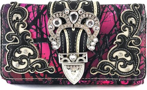 Zelris Camouflage Shine Glow Silver Buckle Women Crossbody Trifold Wallet in Saudi Arabia