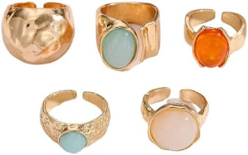 5 Pcs Stackable Chunky Knuckle Rings Set for Women, Statement Adjustable Thick Irregular Vintage Wide Colorful Stackable Boho Gemstones Rings Jewelry for Women Bridesmaid Wedding in Saudi Arabia
