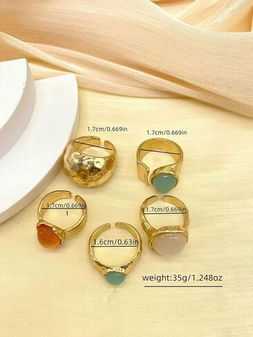 5 Pcs Stackable Chunky Knuckle Rings Set for Women, Statement Adjustable Thick Irregular Vintage Wide Colorful Stackable Boho Gemstones Rings Jewelry for Women Bridesmaid Wedding in Saudi Arabia