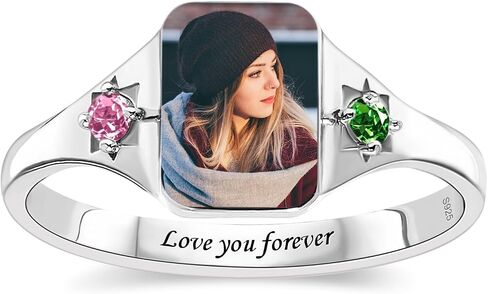 S925 Sterling Silver Custom Photo Ring Mother's Day Jewelry Gift Personalized Memorial Picture Rings with Birthstone Promise Relationship Ring for Women Mom Friend Yourself in Saudi Arabia