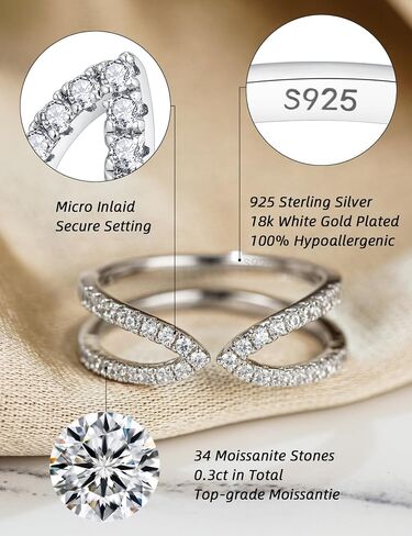 IMOLOVE Moissanite Wedding Bands for Women, 0.3 Carat Simple Fashion Adjustable Rings for Women Trendy Stackable Open Wedding Band Rings with 18K White Gold Plated Size 5-10 in Kuwait