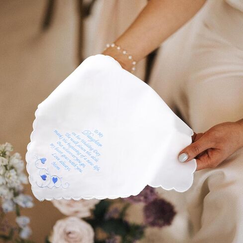 Wedding Handkerchiefs Something Blue for Bride Embroidered Handkerchief Gift for Bride Groom from Mother Father in Saudi Arabia