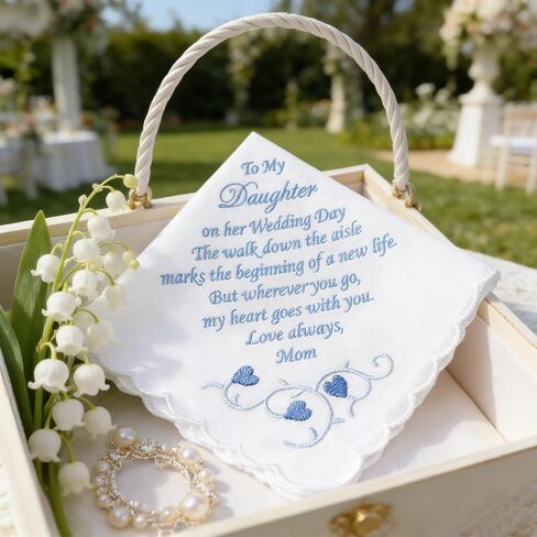 Wedding Handkerchiefs Something Blue for Bride Embroidered Handkerchief Gift for Bride Groom from Mother Father in Saudi Arabia