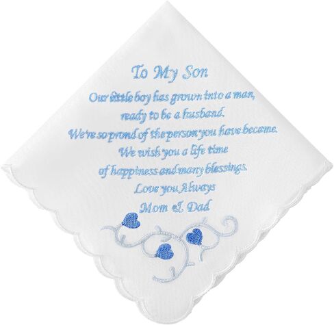 Wedding Handkerchiefs Something Blue for Bride Embroidered Handkerchief Gift for Bride Groom from Mother Father in Saudi Arabia