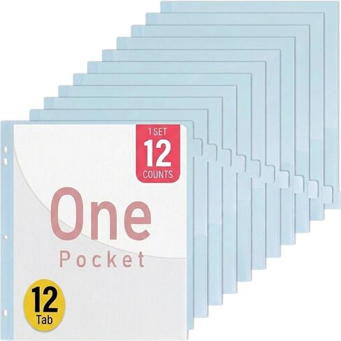 Dividers for 3 Ring Binder, 12-Tab Plastic Binder Dividers with Front Pocket, Insertable Translucent Blue Tab Dividers for 3 Ring Loose Leaf Binders, Folders (Azure Blue,12 Tabs) in Kuwait