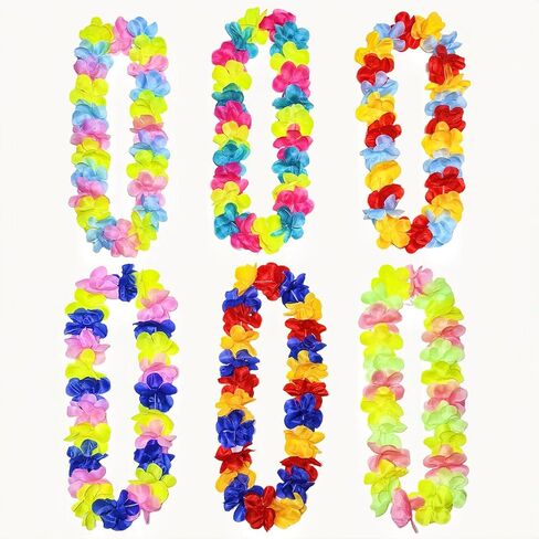 6 Count Hawaiian Leis, Red Yellow Blue Vibrant Primary Colors Artificial Tropical Flower Lei, Luau Party Decorations for Wedding Graduation Birthday Beach Party Favors in Kuwait
