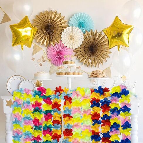 6 Count Hawaiian Leis, Red Yellow Blue Vibrant Primary Colors Artificial Tropical Flower Lei, Luau Party Decorations for Wedding Graduation Birthday Beach Party Favors in Kuwait