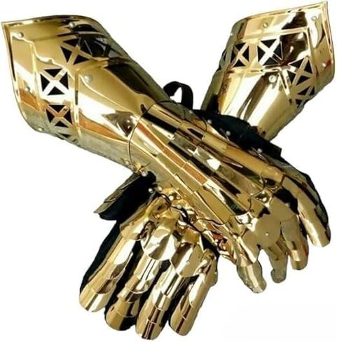 Golden Medieval Gothic Knight Gauntlets – Functional Warrior Metal Armor, Ideal in Kuwait