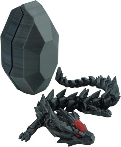 3D Printed Crystal Gem Dragon with Egg, Articulated Dragon Figurines, Collectible Figurine for Fantasy Fans, Fidget Desk Decor, Unique Gifts for Dragon Lovers(Black-Silvery Gradient) in Saudi Arabia
