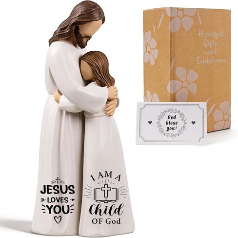 Jesus Embracing Woman Figurines - Christian Sculpture Hand-Painted Keepsake 5.9", Religious Gift of Comfort & Blessing with Greeting Card & Gift Box for Home, Desk, or Church in Saudi Arabia