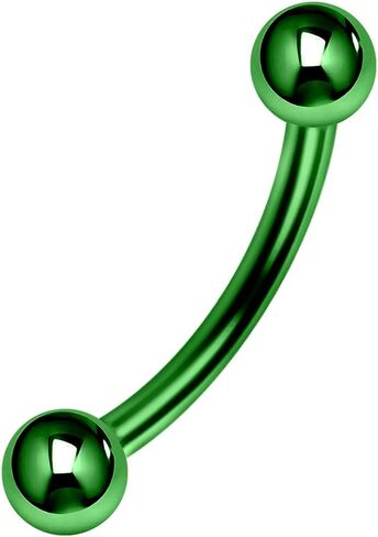 Black, Blue, Green, Rainbow, Black, Purple Anodized G23 Grade Titanium 16 Gauge - 6mm, 8mm, 10mm Curved Barbell with 3mm, 4mm Ball - Eyebrow Bar - Tragus Piercing - Helix Body Piercing Jewelry in Kuwait