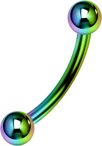 Black, Blue, Green, Rainbow, Black, Purple Anodized G23 Grade Titanium 16 Gauge - 6mm, 8mm, 10mm Curved Barbell with 3mm, 4mm Ball - Eyebrow Bar - Tragus Piercing - Helix Body Piercing Jewelry in Kuwait