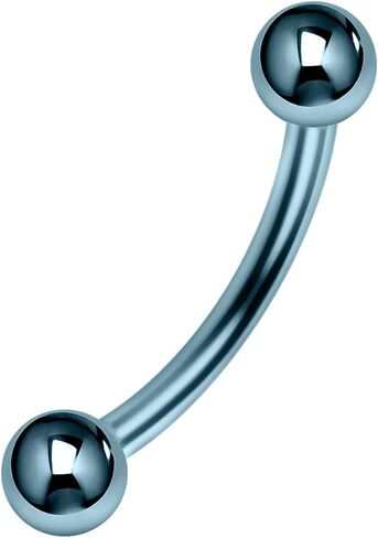 Black, Blue, Green, Rainbow, Black, Purple Anodized G23 Grade Titanium 16 Gauge - 6mm, 8mm, 10mm Curved Barbell with 3mm, 4mm Ball - Eyebrow Bar - Tragus Piercing - Helix Body Piercing Jewelry in Kuwait