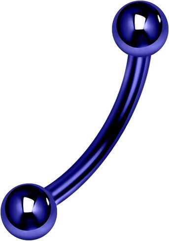 Black, Blue, Green, Rainbow, Black, Purple Anodized G23 Grade Titanium 16 Gauge - 6mm, 8mm, 10mm Curved Barbell with 3mm, 4mm Ball - Eyebrow Bar - Tragus Piercing - Helix Body Piercing Jewelry in Kuwait