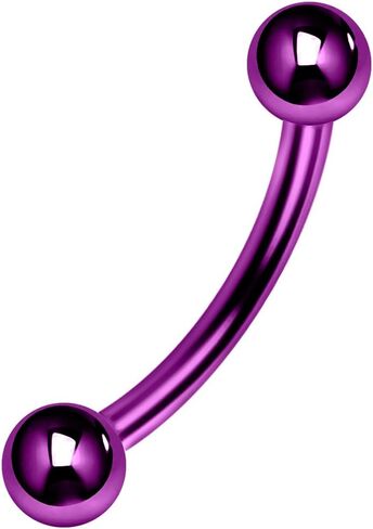 Black, Blue, Green, Rainbow, Black, Purple Anodized G23 Grade Titanium 16 Gauge - 6mm, 8mm, 10mm Curved Barbell with 3mm, 4mm Ball - Eyebrow Bar - Tragus Piercing - Helix Body Piercing Jewelry in Kuwait