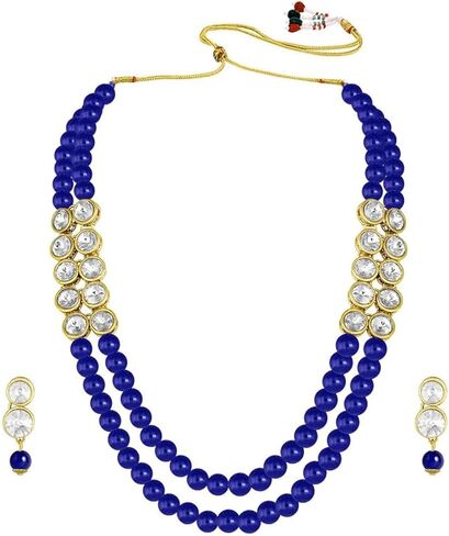 Aheli Crystal Pearl Long Necklace with Earring Indian Traditional Bollywood Jewelry Set Gift for Women in Kuwait