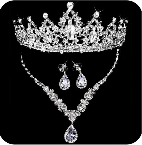 COCIDE COCDE Jewelry Set for Women Crystal Tiara and Necklace Kit for Girls Rhinestone Crown Earrings Neck Accessories for Bride Wedding Birthday Party Bridal Prom Bridesmaid Dress up in Saudi Arabia
