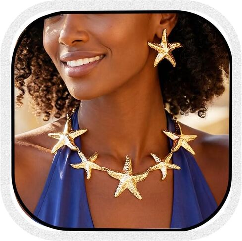 CLOACE Star Choker Necklace Set Gold Thick Necklaces Earrings Sets Punk Cuban Jewelry Accessories for Women in Saudi Arabia