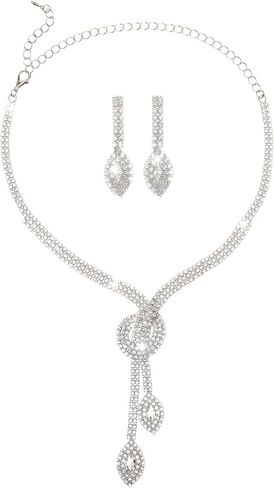 3 Pcs Rhinestone Jewelry Set Crystal Necklace and Earring Set for Women Bridal Wedding Formal Prom Costume Jewelry Sets for Bride Bridesmaid in Saudi Arabia