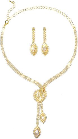 3 Pcs Rhinestone Jewelry Set Crystal Necklace and Earring Set for Women Bridal Wedding Formal Prom Costume Jewelry Sets for Bride Bridesmaid in Saudi Arabia