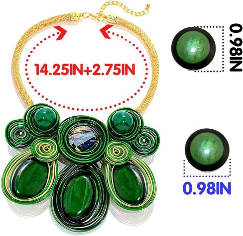 Fstrend Green Chunky African Statement Necklace and Earring Sets for Women, Tribal Jewelry Set, Big Rhinestone Crystal Pendant in Saudi Arabia
