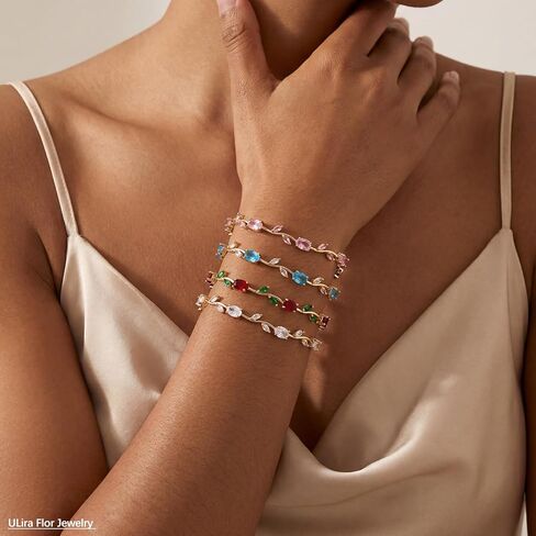 4-Piece Flower Bracelet Set for Women, 18K Gold Plated - AAA Cubic Zirconia Gemstone, Dainty Vintage Trendy Stackable Floral Leaf Bracelets Multi Color, Waterproof, Non Tarnish, Fashion Jewelry Accessories, Gift Idea for Mother's Day, Valentine's Day, Chr in Kuwait