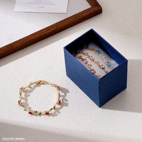 4-Piece Flower Bracelet Set for Women, 18K Gold Plated - AAA Cubic Zirconia Gemstone, Dainty Vintage Trendy Stackable Floral Leaf Bracelets Multi Color, Waterproof, Non Tarnish, Fashion Jewelry Accessories, Gift Idea for Mother's Day, Valentine's Day, Chr in Kuwait