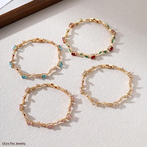 4-Piece Flower Bracelet Set for Women, 18K Gold Plated - AAA Cubic Zirconia Gemstone, Dainty Vintage Trendy Stackable Floral Leaf Bracelets Multi Color, Waterproof, Non Tarnish, Fashion Jewelry Accessories, Gift Idea for Mother's Day, Valentine's Day, Chr in Kuwait