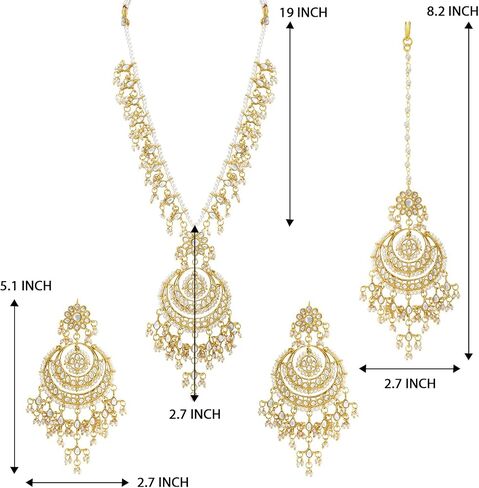 Aheli Artificial Kundan Pearls Studded White Necklace with Earrings Set Elegant Ethnic Fashion Bharatanatyam jewellery set for Women in Saudi Arabia