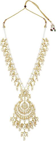 Aheli Artificial Kundan Pearls Studded White Necklace with Earrings Set Elegant Ethnic Fashion Bharatanatyam jewellery set for Women in Saudi Arabia
