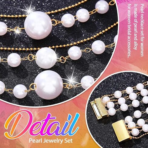 Aukmla Pearl Jewelry Set Gold Layered Necklaces and Earring Sets Wedding Prom Jewelry for Women in Kuwait
