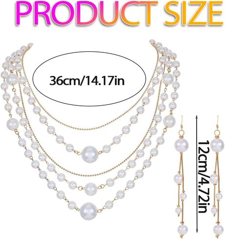 Aukmla Pearl Jewelry Set Gold Layered Necklaces and Earring Sets Wedding Prom Jewelry for Women in Kuwait