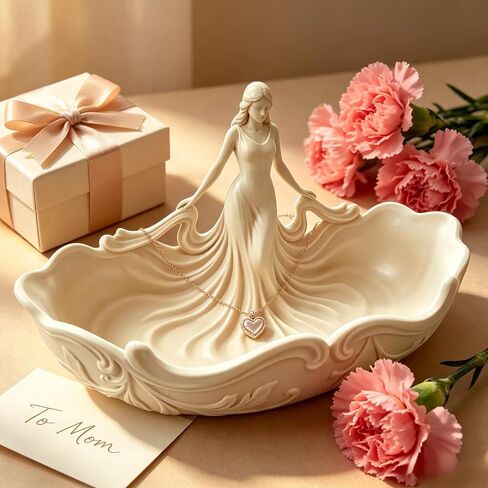 صينية مكياج Goddess موديل 2026، صينية مجوهرات للحلق والحلق مقاس 7.1 × 3.5 × 4.3 بوصة، صينية تزيين طاولة صغيرة عتيقة، صينية مجوهرات هدية للنساء والأمهات والصديقات in Kuwait
