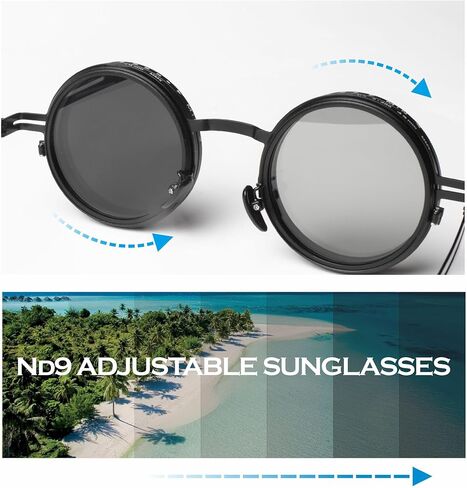 Adjustable Tint Sunglasses, 1-9 Gears Steampunk Retro Metal Round Polarized Glasses with ND Filter Lenses in Kuwait