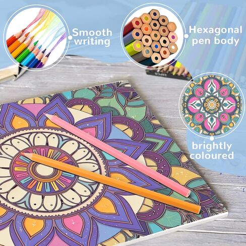 2Pcs Mandala Adult Coloring Books with 24 Count Colored Pencils, Mandala Relaxing Coloring Books with Colored Pencils for Women, Gift for Adult to Relax, Anxiety and Depression in Kuwait
