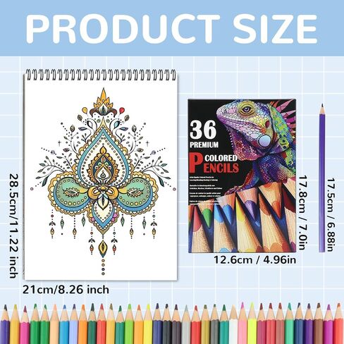 2Pcs Mandala Adult Coloring Books with 24 Count Colored Pencils, Mandala Relaxing Coloring Books with Colored Pencils for Women, Gift for Adult to Relax, Anxiety and Depression in Kuwait